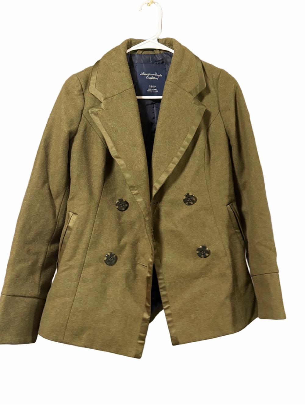 American Eagle Outfitters Olive Green Double-Breasted Peacoat Jacket